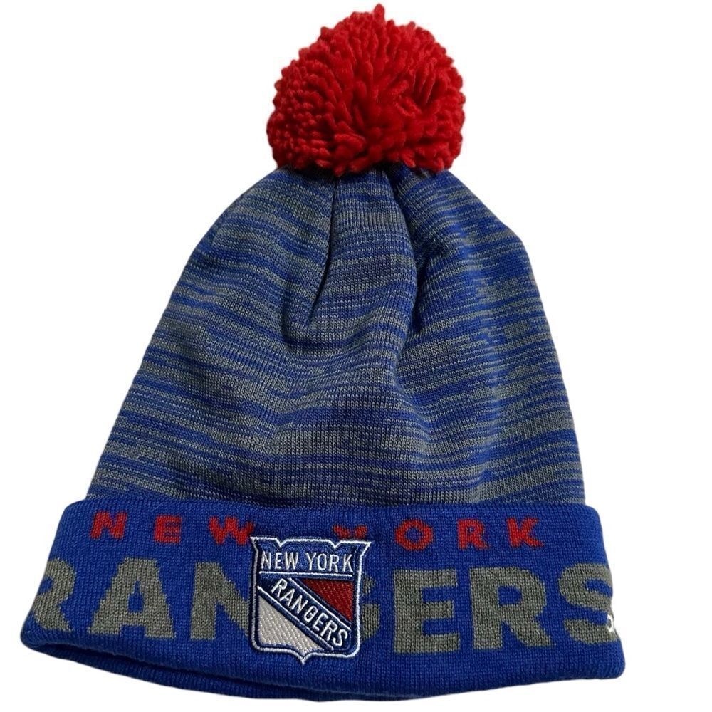 NWT! New York Rangers‎ NHL  Adidas Beanie Knit, One Size, Pom Pom Red & Blue